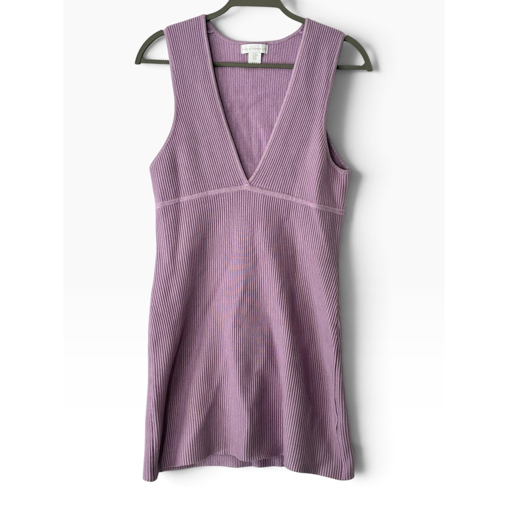 House of Harlow 1960 Ribbed Knit Mini Dress Womens M Purple V-Neck Sleeveless